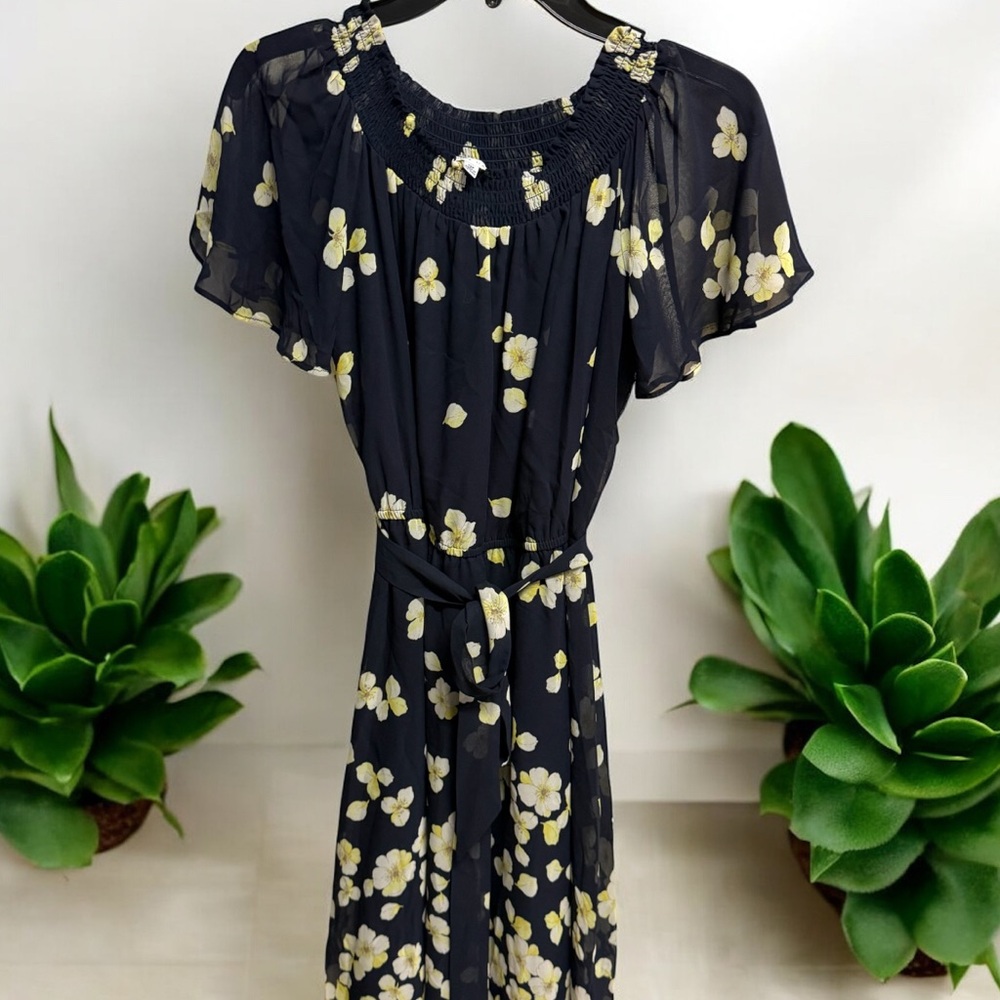 Sandra Darren Floral Black Dress